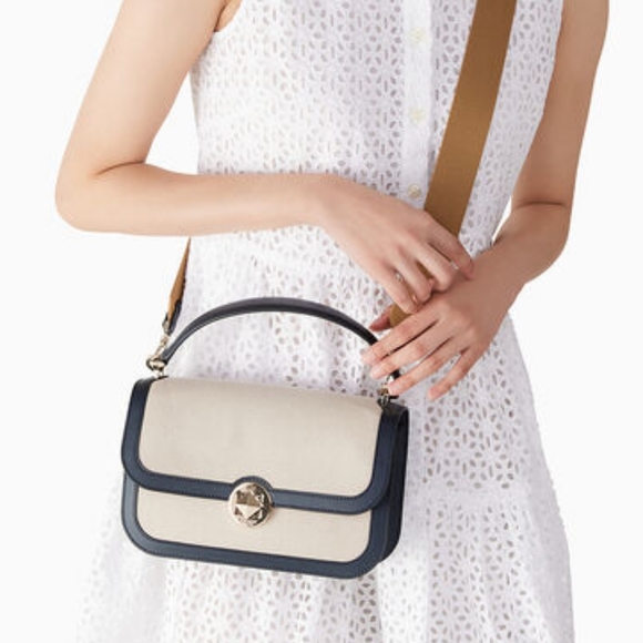 kate spade Audrey Canvas Top Handle Flap Crossbody, Color: Blazer Blue Multi - Picture 2 of 15